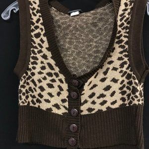 Y2K Cheetah Print Cropped Sweater Vest/ Tank